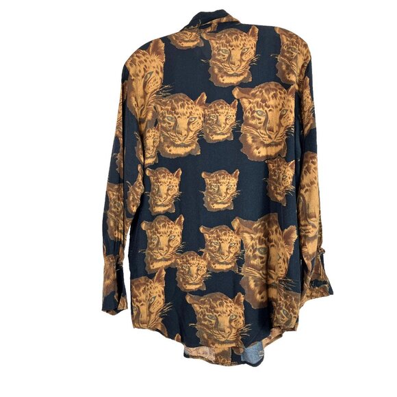 M Vintage Mondi Escada Leopards Tunic Top Blouse w Cat Button Margareta Ley - Picture 5 of 5